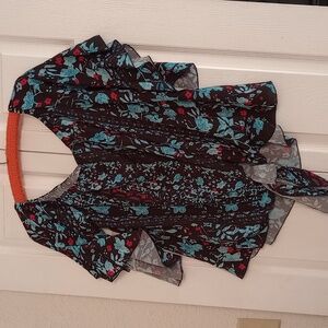 3)Amazon Women's Summer Top Boho 3/4 Sleeves V-neck Tie Front Shirt Casual Flora